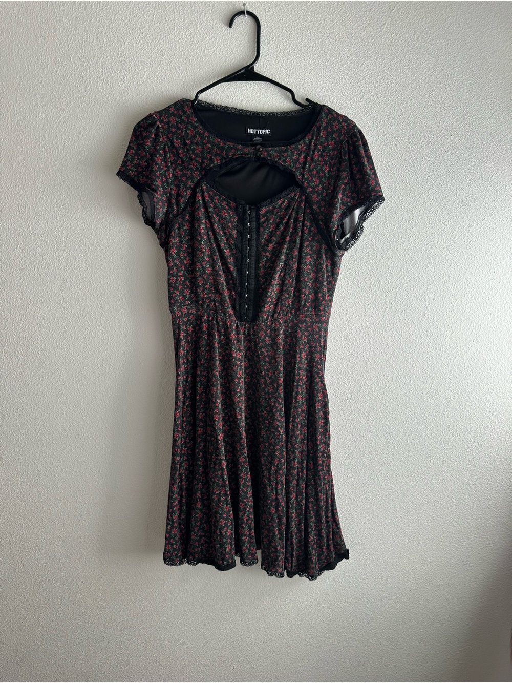 Hot Topic Black Dress with Red Floral Print